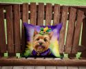 Norwich Terrier King of Mardi Gras Throw Pillow Machine Washable, Indoor Outdoor Decorative Pillow for Couch, Bed or Patio, 14Hx14W