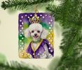 White Poodle King of Mardi Gras Porcelain Ornament Christmas Tree Hanging Decorations for Home Christmas Holiday, Rectangle, Gift, Multicolor