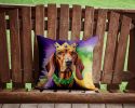 Redbone Coonhound King of Mardi Gras Throw Pillow Machine Washable, Indoor Outdoor Decorative Pillow for Couch, Bed or Patio, 14Hx14W