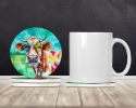 Hippie Animal Cow Large Sandstone Coasters Pack of 4 Absorbent Round Coasters Decor Gifts for Men or Women, 4 in, Multicolor