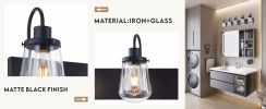 Bathroom Lights Over Mirror, 5-Lights E26 Bulb Matte Black Vanity Light Fixtures with Clear Glass Globe Shades for Hallway Kitchen Living Room