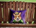 Corgi King of Mardi Gras Throw Pillow Machine Washable, Indoor Outdoor Decorative Pillow for Couch, Bed or Patio, 14Hx14W