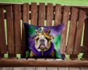 English Bulldog King of Mardi Gras Throw Pillow Machine Washable, Indoor Outdoor Decorative Pillow for Couch, Bed or Patio, 14Hx14W