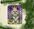 Lhasa Apso King of Mardi Gras Porcelain Ornament Christmas Tree Hanging Decorations for Home Christmas Holiday, Rectangle, Gift, Multicolor