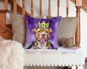 Pit Bull Terrier King of Mardi Gras Throw Pillow Machine Washable, Indoor Outdoor Decorative Pillow for Couch, Bed or Patio, 14Hx14W