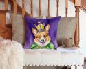 Corgi King of Mardi Gras Throw Pillow Machine Washable, Indoor Outdoor Decorative Pillow for Couch, Bed or Patio, 14Hx14W