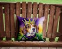 Beagle King of Mardi Gras Throw Pillow Machine Washable, Indoor Outdoor Decorative Pillow for Couch, Bed or Patio, 14Hx14W
