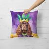 Cocker Spaniel King of Mardi Gras Throw Pillow Machine Washable, Indoor Outdoor Decorative Pillow for Couch, Bed or Patio, 18Hx18W