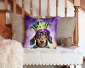 Dachshund King of Mardi Gras Throw Pillow Machine Washable, Indoor Outdoor Decorative Pillow for Couch, Bed or Patio, 14Hx14W