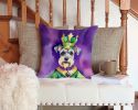 Schnauzer King of Mardi Gras Throw Pillow Machine Washable, Indoor Outdoor Decorative Pillow for Couch, Bed or Patio, 14Hx14W