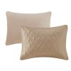 3 Piece Split Corner Pleated Quilted Bedspread Khaki Queen