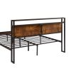 Queen Size Metal Platform Bed Frame with Wooden Headboard and Footboard with USB LINER,LED Lights, No Box Spring Needed, Large Under Bed Storage