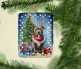 Pit Bull Terrier Christmas Reindeer Porcelain Ornament Christmas Tree Hanging Decorations for Home Christmas Holiday, Rectangle, Gift, Multicolor