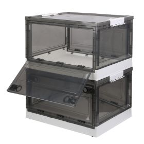 2 Packs Foldable Storage Bins Collapsible Storage Box Organizer Stackable Toy Container with Double Doors Top Lid Rolling Wheels for Clothes Toys Book (Option: BN_56L)