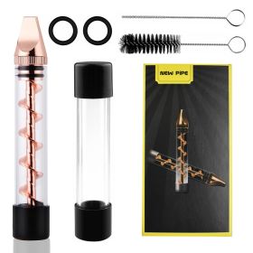Glass Blunt Pipe Twisty 7-in-1 Grinder Blunt Kit w/ Smoking Metal Tip Cleaning Brush (Option: RoseGold)