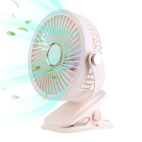 Portable Quiet Clip On Fan With 5 Speeds 3 Brightness 720° Fully Adjustable Angle Type-C Rechargeable Clip Desk Wall Mounted Fan For Camping Office Ho (Option: White)
