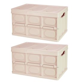 2Pcs 30L Collapsible Storage Bins With Dustproof Lid Waterproof Interior Bag Handle Stackable Storage Box Container Utility Organizer Crate For Campin (Option: 30L_Khaki)