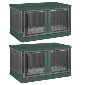 2Pcs 72L Foldable Storage Bins with Lid Collapsible Stackable Closet Organizer Containers with Front Door Lock 4Pcs Wheels (Option: 37CM_GRN)