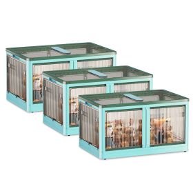 3Pcs Foldable Storage Bins with Lid 4 Doors Collapsible Stackable Closet Organizer Containers with Lock 4Pcs Wheels (Option: XL_Green)