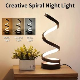 USB Plug In Creative Spiral LED Night Light Dimmable 3 Colors Adjustable For Living Room Office Desk Table Bedroom Bedside Decor (Type: No base)