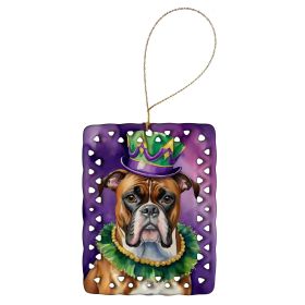 Boxer King of Mardi Gras Porcelain Ornament Christmas Tree Hanging Decorations for Home Christmas Holiday, Rectangle, Gift, Multicolor (Default: Default)