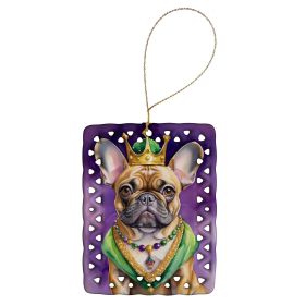 French Bulldog King of Mardi Gras Porcelain Ornament Christmas Tree Hanging Decorations for Home Christmas Holiday, Rectangle, Gift, Multicolor (Default: Default)