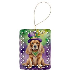 Cocker Spaniel King of Mardi Gras Porcelain Ornament Christmas Tree Hanging Decorations for Home Christmas Holiday, Rectangle, Gift, Multicolor (Default: Default)