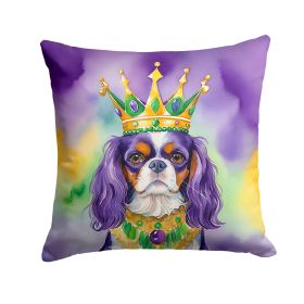 Cavalier Spaniel King of Mardi Gras Throw Pillow Machine Washable, Indoor Outdoor Decorative Pillow for Couch, Bed or Patio, 14Hx14W (Default: Default)