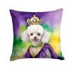 White Poodle King of Mardi Gras Throw Pillow Machine Washable, Indoor Outdoor Decorative Pillow for Couch, Bed or Patio, 14Hx14W