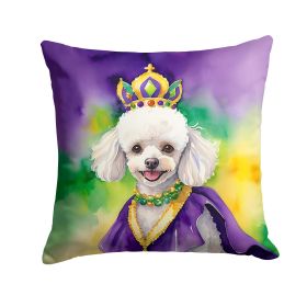 White Poodle King of Mardi Gras Throw Pillow Machine Washable, Indoor Outdoor Decorative Pillow for Couch, Bed or Patio, 14Hx14W (Default: Default)