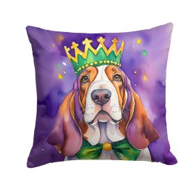 Basset Hound King of Mardi Gras Throw Pillow Machine Washable, Indoor Outdoor Decorative Pillow for Couch, Bed or Patio, 14Hx14W (Default: Default)