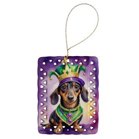 Dachshund King of Mardi Gras Porcelain Ornament Christmas Tree Hanging Decorations for Home Christmas Holiday, Rectangle, Gift, Multicolor (Default: Default)