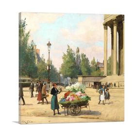Flower Vendor Before Madeleine Church Paris (Type: Standard Framed Canvas Print, size: 36" x 36" / 90cm x 90cm (approx))
