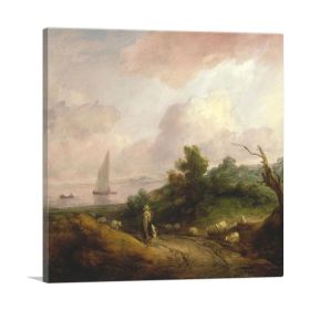 Coastal Landscape With a Shepherd And His Flock 1783 (Type: Standard Framed Canvas Print, size: 16" x 16" / 42cm x 42cm (approx))