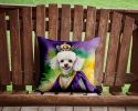 White Poodle King of Mardi Gras Throw Pillow Machine Washable, Indoor Outdoor Decorative Pillow for Couch, Bed or Patio, 14Hx14W