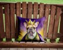 French Bulldog King of Mardi Gras Throw Pillow Machine Washable, Indoor Outdoor Decorative Pillow for Couch, Bed or Patio, 14Hx14W