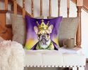 French Bulldog King of Mardi Gras Throw Pillow Machine Washable, Indoor Outdoor Decorative Pillow for Couch, Bed or Patio, 14Hx14W