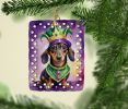 Dachshund King of Mardi Gras Porcelain Ornament Christmas Tree Hanging Decorations for Home Christmas Holiday, Rectangle, Gift, Multicolor