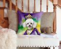 White Poodle King of Mardi Gras Throw Pillow Machine Washable, Indoor Outdoor Decorative Pillow for Couch, Bed or Patio, 14Hx14W