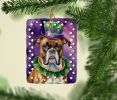 Boxer King of Mardi Gras Porcelain Ornament Christmas Tree Hanging Decorations for Home Christmas Holiday, Rectangle, Gift, Multicolor